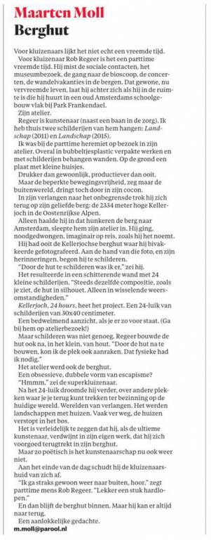 Berghut. Artikel van Maarten Moll in het Parool (26-01-2021)